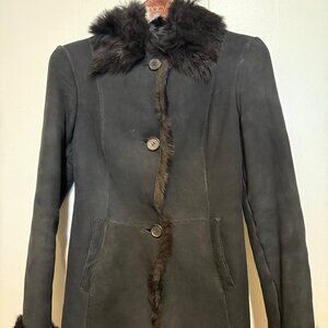 Made in Italy, genuine shearling, black suede exterior, Barneys New York, 38